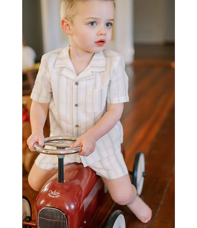 Edgehill Collection x Kristin Ellen Hockman Little Boys Oskar Camp Collar Stripe Short Sleeve Woven Top & Shorts Set