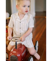 Edgehill Collection x Kristin Ellen Hockman Little Boys Oskar Camp Collar Stripe Short Sleeve Woven Top & Shorts Set