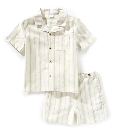 Edgehill Collection x Kristin Ellen Hockman Little Boys Oskar Camp Collar Stripe Short Sleeve Woven Top & Shorts Set