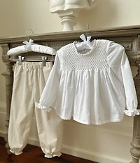 Edgehill Collection x Kristin Ellen Hockman Little Girls Delphine Honeycomb Blouse & Woven Pants Set
