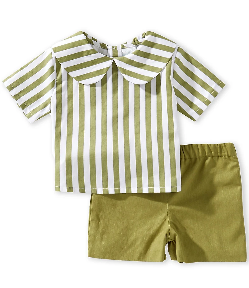 Edgehill Collection x Megan Karp Baby Boys Jack Stripe Peter Pan Collar Top & Shorts Set