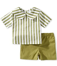 Edgehill Collection x Megan Karp Baby Boys Jack Stripe Peter Pan Collar Top & Shorts Set