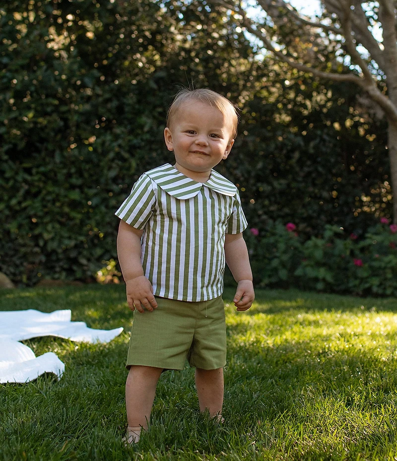 Edgehill Collection x Megan Karp Baby Boys Jack Stripe Peter Pan Collar Top & Shorts Set