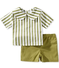 Edgehill Collection x Megan Karp Baby Boys Jack Stripe Peter Pan Collar Top & Shorts Set