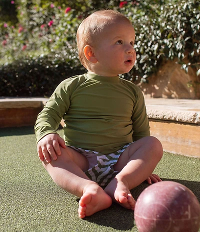 Edgehill Collection x Megan Karp Baby Boys Leo Rashguard & Stripe Swim Trunks Set