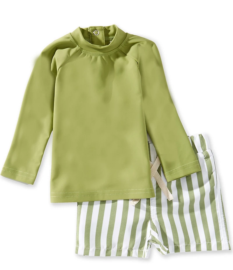 Edgehill Collection x Megan Karp Baby Boys Leo Rashguard & Stripe Swim Trunks Set