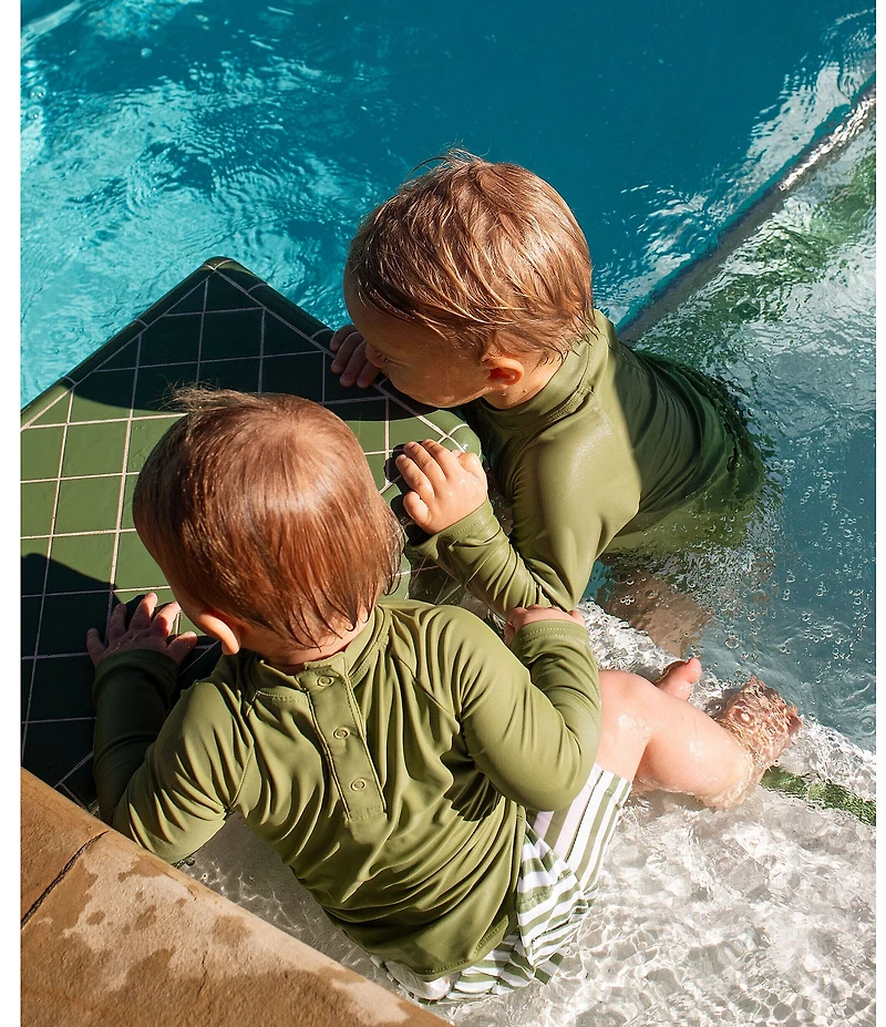 Edgehill Collection x Megan Karp Baby Boys Leo Rashguard & Stripe Swim Trunks Set