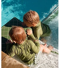 Edgehill Collection x Megan Karp Baby Boys Leo Rashguard & Stripe Swim Trunks Set