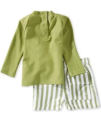 Edgehill Collection x Megan Karp Baby Boys Leo Rashguard & Stripe Swim Trunks Set