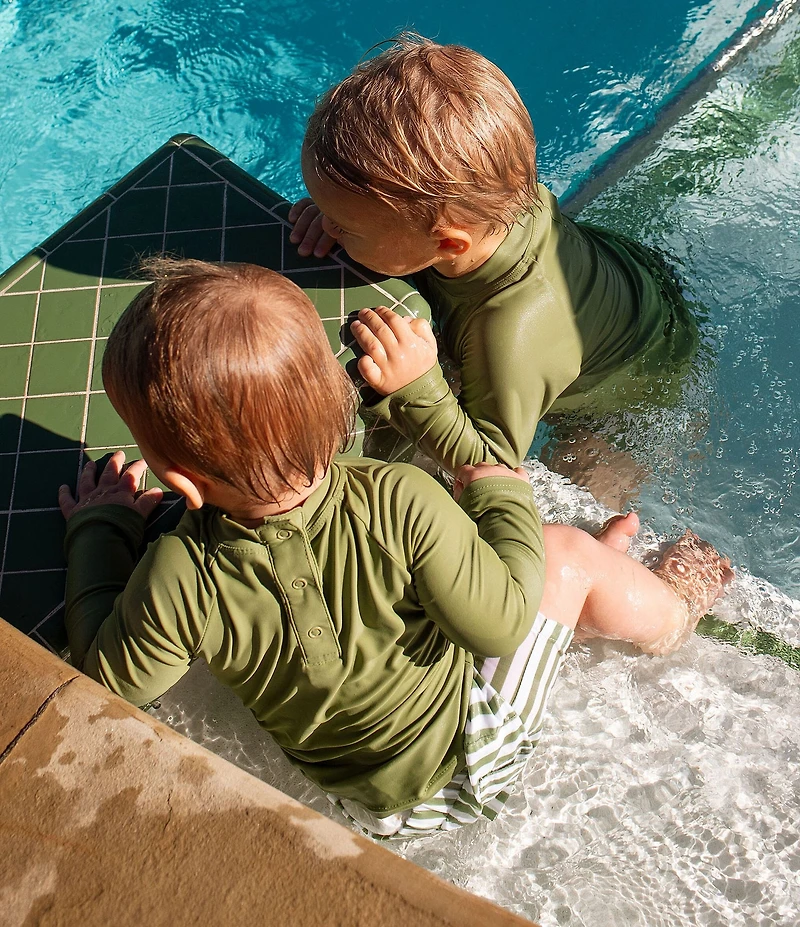 Edgehill Collection x Megan Karp Baby Boys Leo Rashguard & Stripe Swim Trunks Set