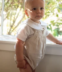Edgehill Collection x Megan Karp Baby Boys Oliver Overall Linen Cotton Blend Top & Overall Bubble Romper Set