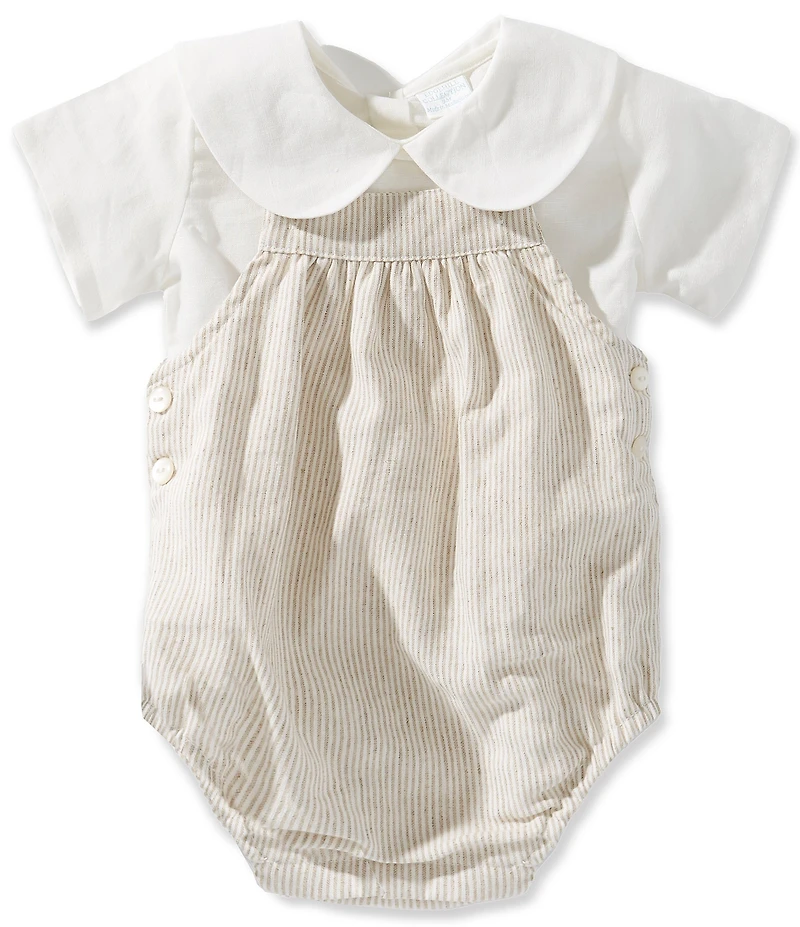 Edgehill Collection x Megan Karp Baby Boys Oliver Overall Linen Cotton Blend Top & Overall Bubble Romper Set