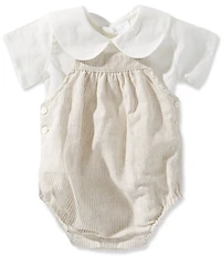 Edgehill Collection x Megan Karp Baby Boys Oliver Overall Linen Cotton Blend Top & Overall Bubble Romper Set