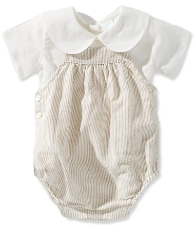 Edgehill Collection x Megan Karp Baby Boys Oliver Overall Linen Cotton Blend Top & Overall Bubble Romper Set