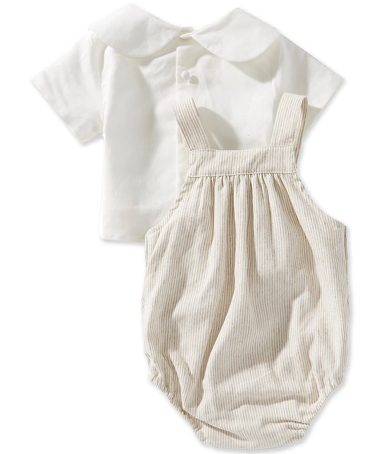 Edgehill Collection x Megan Karp Baby Boys Oliver Overall Linen Cotton Blend Top & Overall Bubble Romper Set