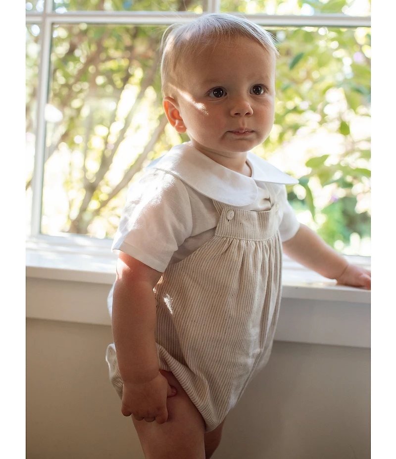 Edgehill Collection x Megan Karp Baby Boys Oliver Overall Linen Cotton Blend Top & Overall Bubble Romper Set