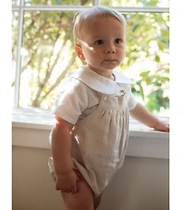 Edgehill Collection x Megan Karp Baby Boys Oliver Overall Linen Cotton Blend Top & Overall Bubble Romper Set