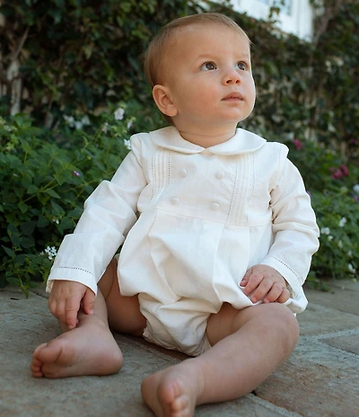 Edgehill Collection x Megan Karp Baby Boys Quinn Long Sleeve Peter Pan Collar Bubble Romper