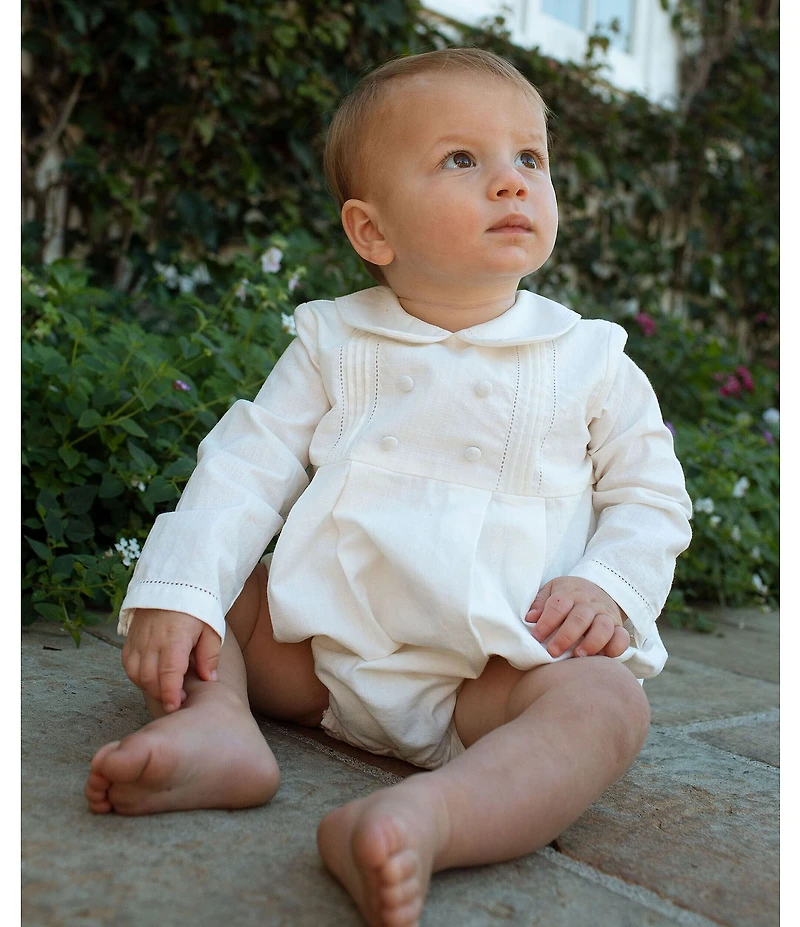 Edgehill Collection x Megan Karp Baby Boys Quinn Long Sleeve Peter Pan Collar Bubble Romper