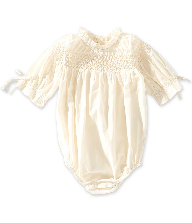 Edgehill Collection x Megan Karp Baby Girls Daphne Honeycomb Smocked Ruffle Detail Bubble Romper