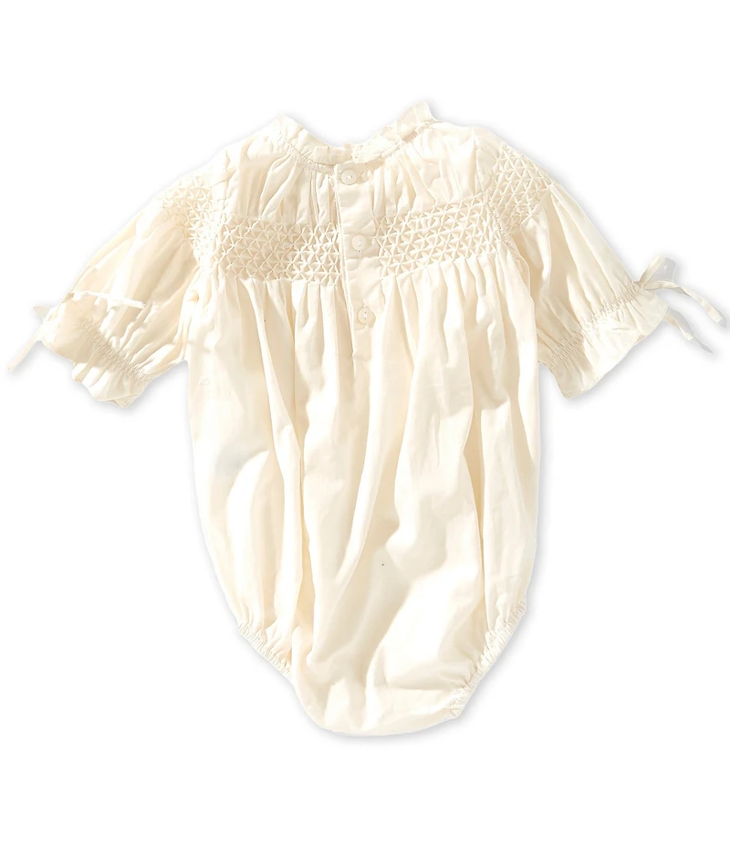 Edgehill Collection x Megan Karp Baby Girls Daphne Honeycomb Smocked Ruffle Detail Bubble Romper