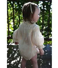 Edgehill Collection x Megan Karp Baby Girls Daphne Honeycomb Smocked Ruffle Detail Bubble Romper