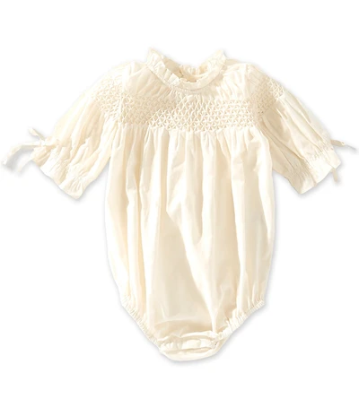 Edgehill Collection x Megan Karp Baby Girls Daphne Honeycomb Smocked Ruffle Detail Bubble Romper