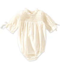 Edgehill Collection x Megan Karp Baby Girls Daphne Honeycomb Smocked Ruffle Detail Bubble Romper