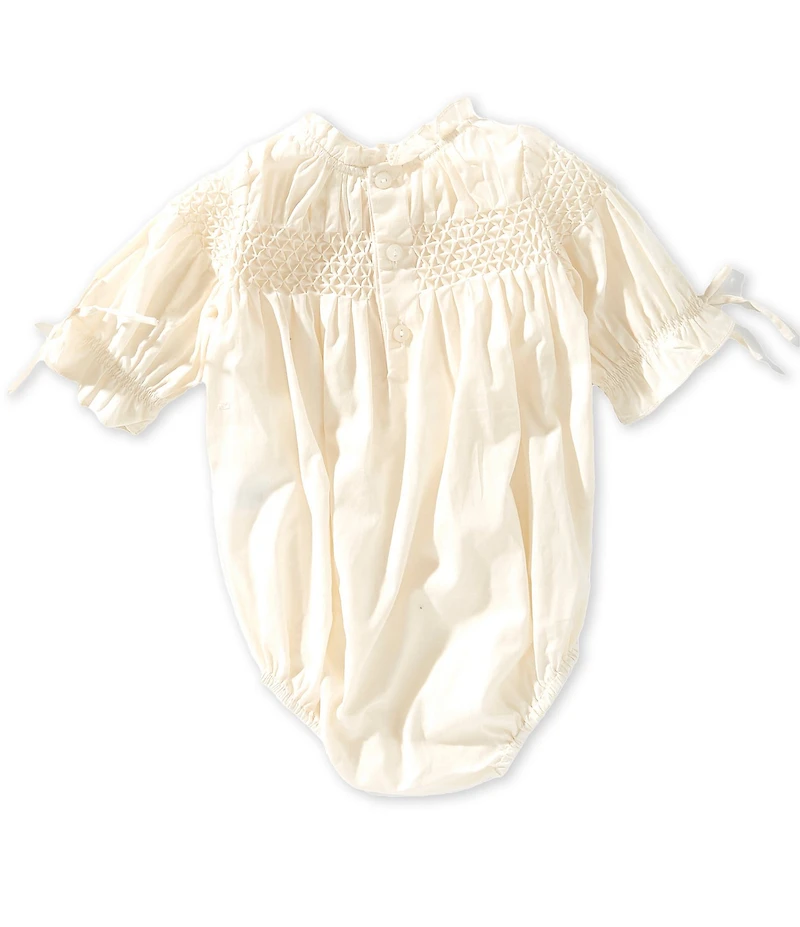 Edgehill Collection x Megan Karp Baby Girls Daphne Honeycomb Smocked Ruffle Detail Bubble Romper