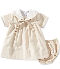 Edgehill Collection x Megan Karp Baby Girls James Sailor Short Sleeve Bow Detail Dress