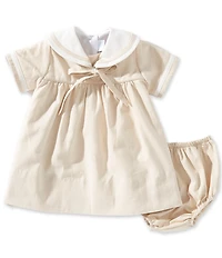 Edgehill Collection x Megan Karp Baby Girls James Sailor Short Sleeve Bow Detail Dress