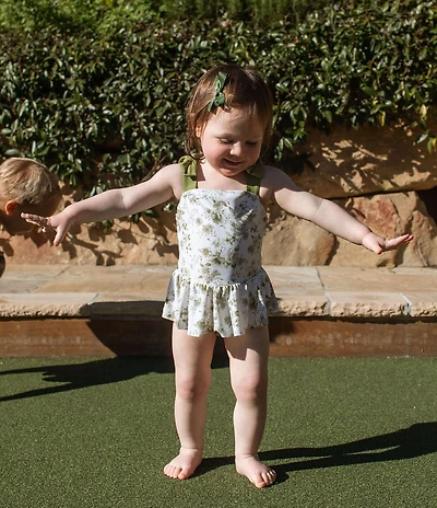 Edgehill Collection x Megan Karp Baby Girls June Floral Bow Tie Detail One Piece Swimsuit