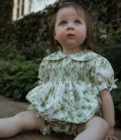 Edgehill Collection x Megan Karp Baby Girls Kennedy Floral Peter Pan Collar Bow Detail Romper