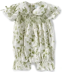Edgehill Collection x Megan Karp Baby Girls Kennedy Floral Peter Pan Collar Bow Detail Romper