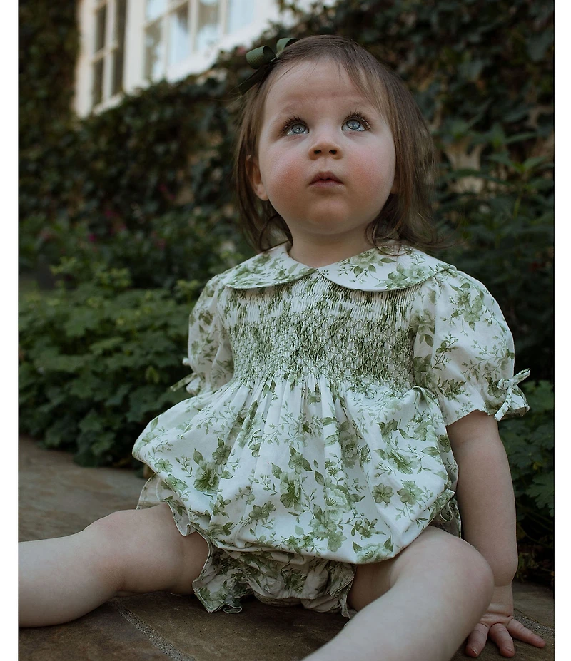 Edgehill Collection x Megan Karp Baby Girls Kennedy Floral Peter Pan Collar Bow Detail Romper