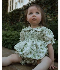 Edgehill Collection x Megan Karp Baby Girls Kennedy Floral Peter Pan Collar Bow Detail Romper