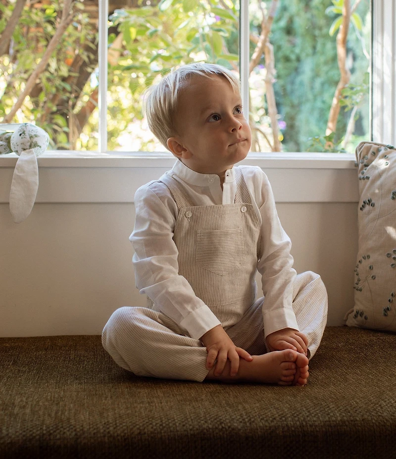 Edgehill Collection x Megan Karp Little Boys Oliver Linen Cotton Blend Long Sleeve Shirt & Stripe Overalls Set