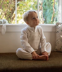 Edgehill Collection x Megan Karp Little Boys Oliver Linen Cotton Blend Long Sleeve Shirt & Stripe Overalls Set