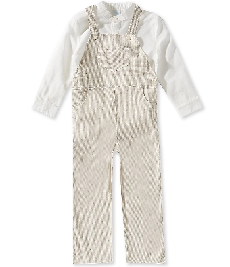 Edgehill Collection x Megan Karp Little Boys Oliver Linen Cotton Blend Long Sleeve Shirt & Stripe Overalls Set