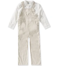 Edgehill Collection x Megan Karp Little Boys Oliver Linen Cotton Blend Long Sleeve Shirt & Stripe Overalls Set