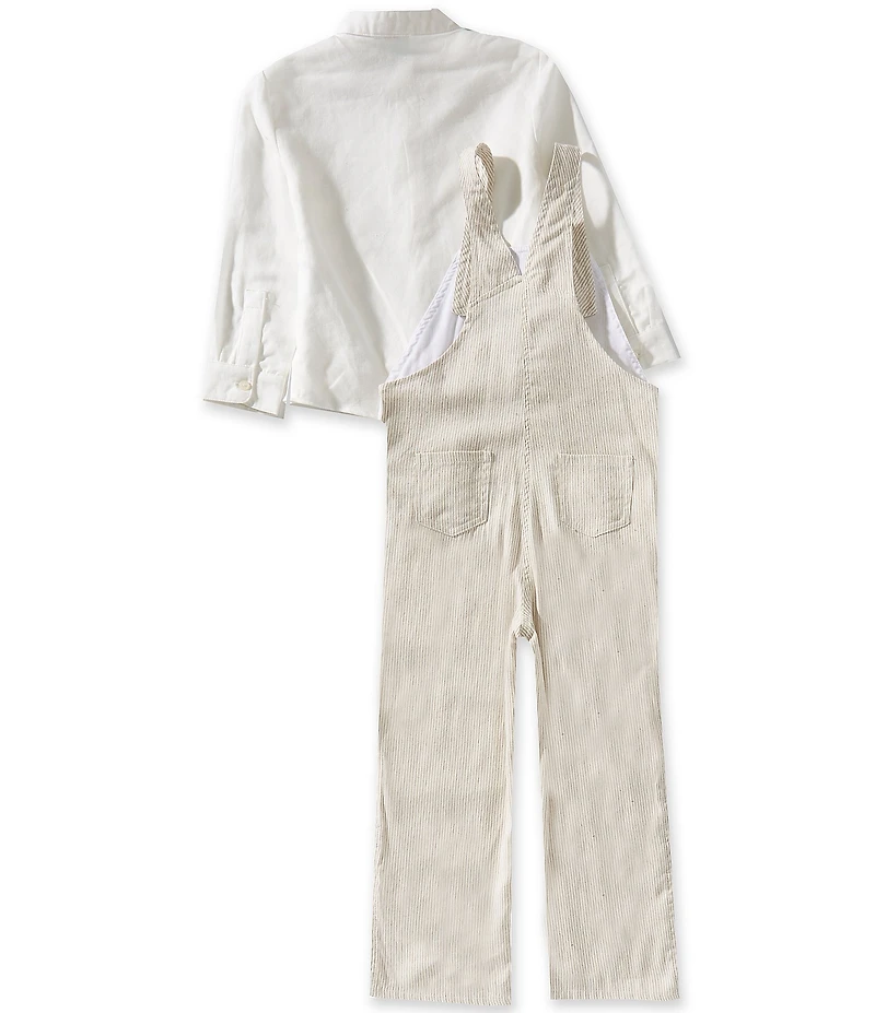 Edgehill Collection x Megan Karp Little Boys Oliver Linen Cotton Blend Long Sleeve Shirt & Stripe Overalls Set