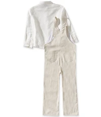 Edgehill Collection x Megan Karp Little Boys Oliver Linen Cotton Blend Long Sleeve Shirt & Stripe Overalls Set