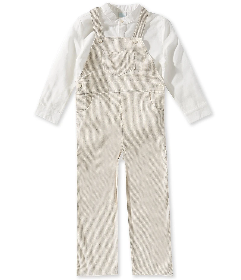 Edgehill Collection x Megan Karp Little Boys Oliver Linen Cotton Blend Long Sleeve Shirt & Stripe Overalls Set