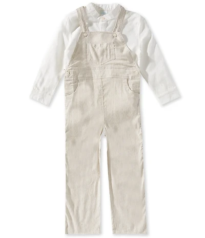 Edgehill Collection x Megan Karp Little Boys Oliver Linen Cotton Blend Long Sleeve Shirt & Stripe Overalls Set