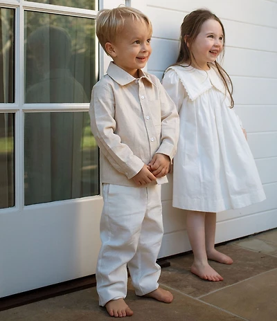 Edgehill Collection x Megan Karp Little Boys Sam Linen Blend Woven Polo Collar Button Front Top & Pants Set