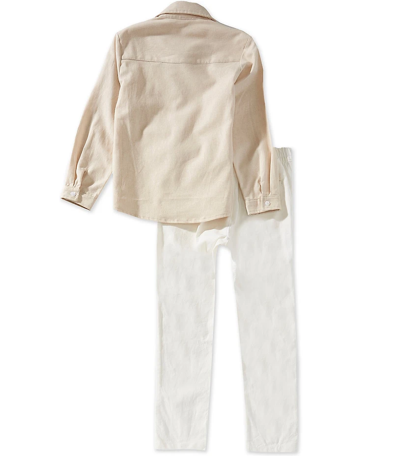 Edgehill Collection x Megan Karp Little Boys Sam Linen Blend Woven Polo Collar Button Front Top & Pants Set
