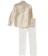 Edgehill Collection x Megan Karp Little Boys Sam Linen Blend Woven Polo Collar Button Front Top & Pants Set