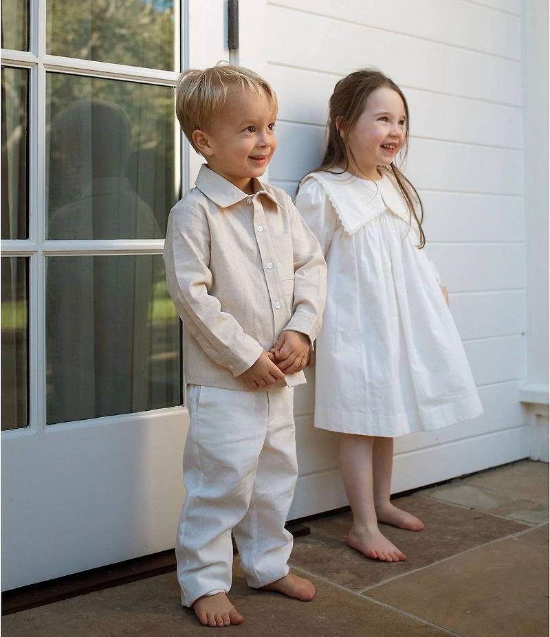 Edgehill Collection x Megan Karp Little Boys Sam Linen Blend Woven Polo Collar Button Front Top & Pants Set