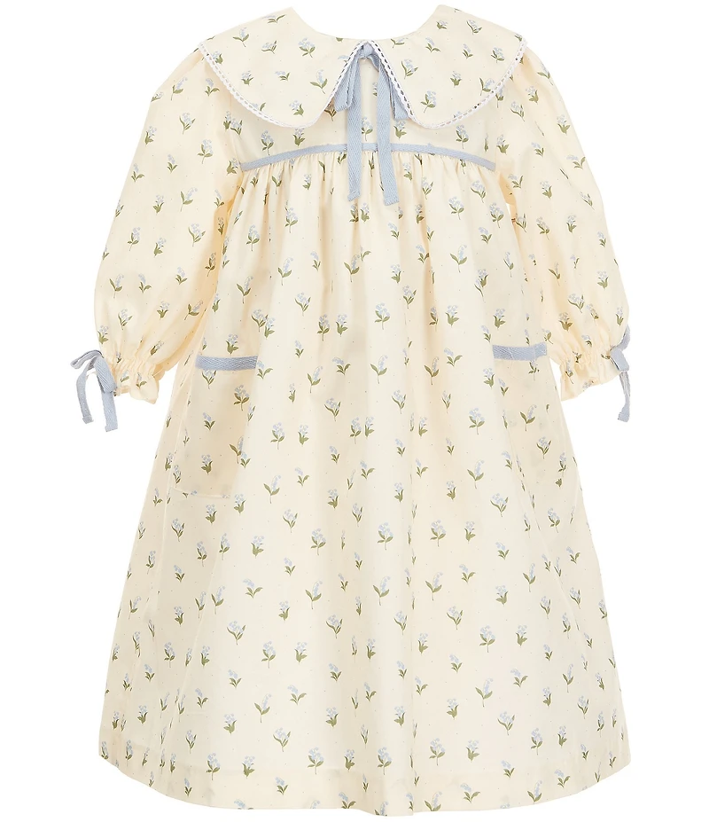 Edgehill Collection x Megan Karp Little Girls Belle Floral Bow Detail Peter Pan Collar Long Sleeve Dress