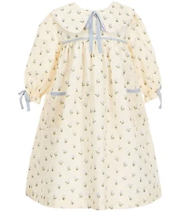 Edgehill Collection x Megan Karp Little Girls Belle Floral Bow Detail Peter Pan Collar Long Sleeve Dress